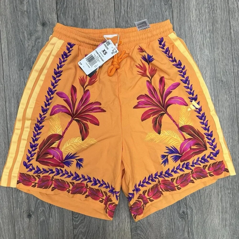 Adidas x Farm Rio Premium Shorts Size XS Womens Bright Orange Tropical Vacation - Picture 1 of 10